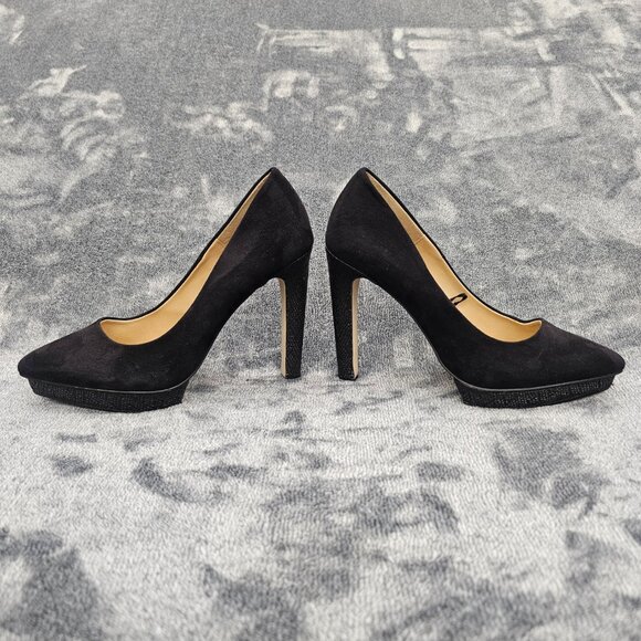 H & M shoes Womens 8 slip on pumps black faux suede stiletto heels pointed toe - Picture 3 of 12
